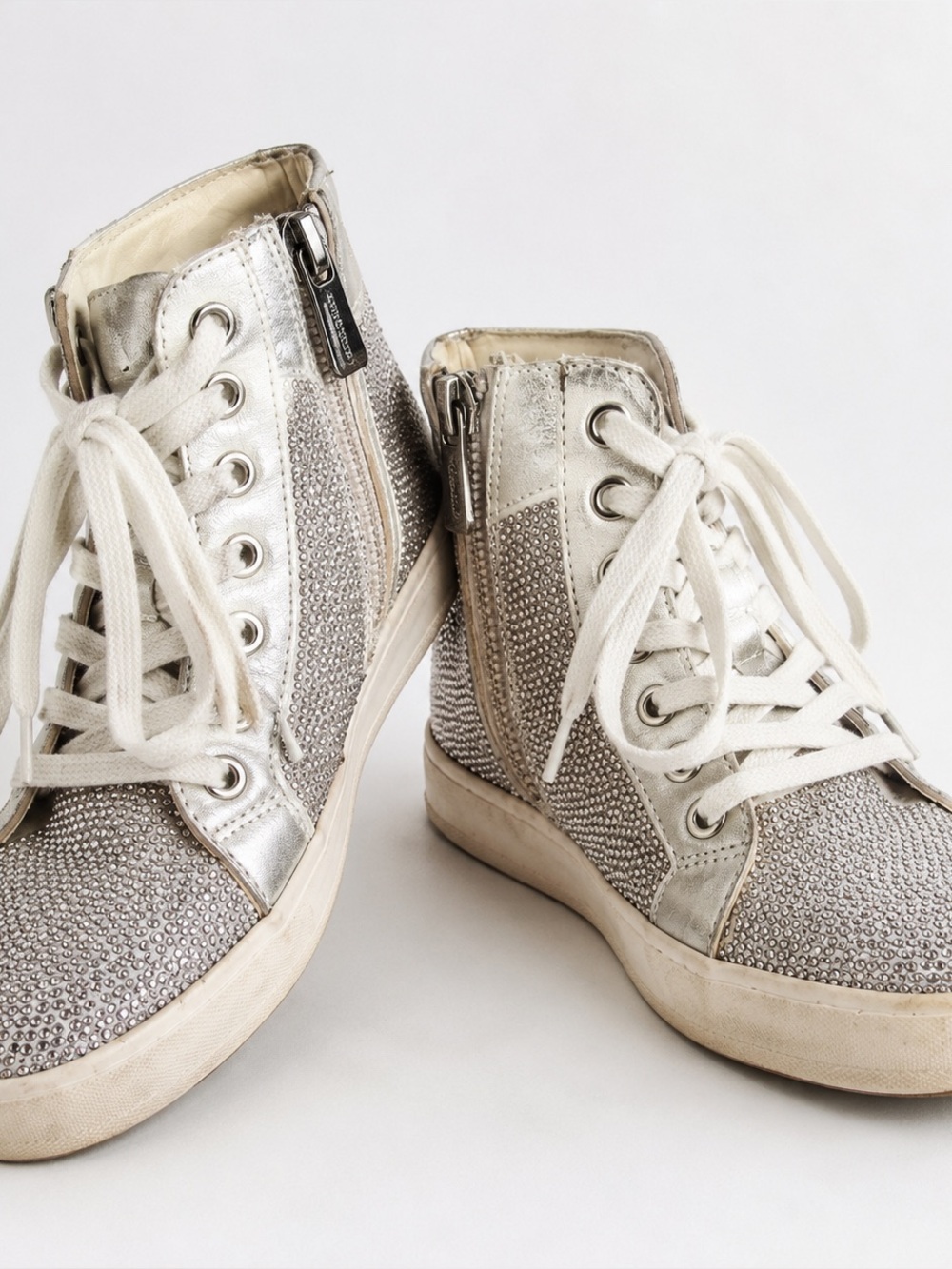 ALDO Silver Rhinestone Wedge High-Top Sneakers Size 7
